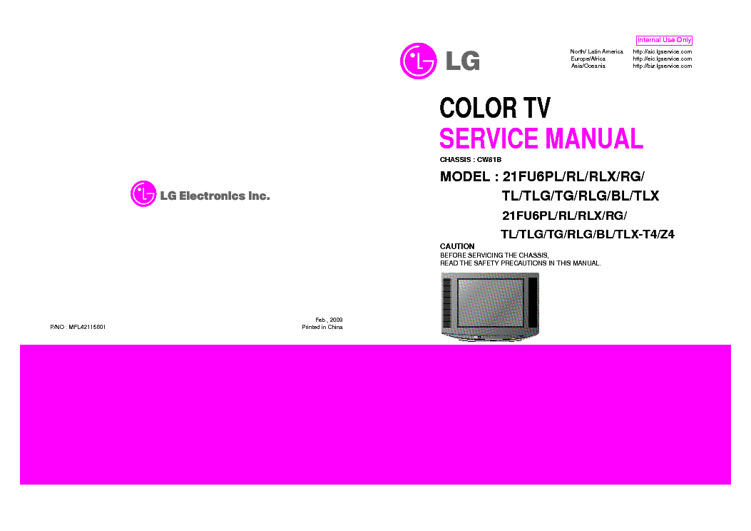 LG 21FU6PL[RL][RLX][RG][TL][TLG][TG][RLG][BL][TLX] CHASSIS CW81B service manual (1st page)